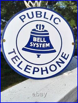 Vintage Bell System Porcelain Sign Public Telephone Pay Phone 8.5