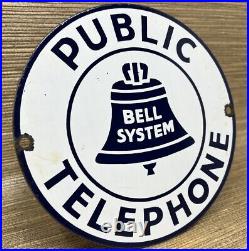 Vintage Bell System Public Payph0ne Porcelain Sign Gas Station Oil Telephone Att