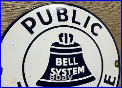 Vintage Bell System Public Payph0ne Porcelain Sign Gas Station Oil Telephone Att