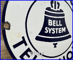 Vintage Bell System Public Payph0ne Porcelain Sign Gas Station Oil Telephone Att