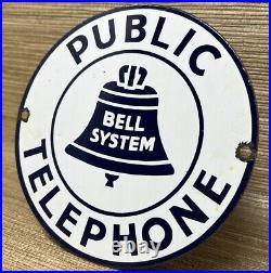 Vintage Bell System Public Payph0ne Porcelain Sign Gas Station Oil Telephone Att