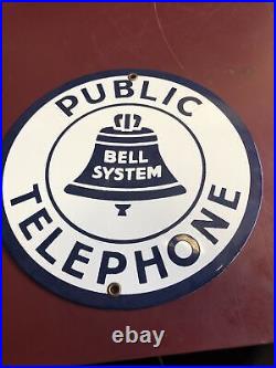 Vintage Bell System Public Telephone Porcelain Sign