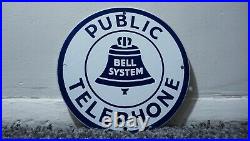 Vintage Bell Telephone Porcelain Sign Gas Motor Oil Metal Station Pump Pay Phone