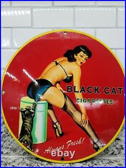 Vintage Black Cat Cigarettes Porcelain Sign Smoking Tobacco Pipe Gas Station Oil