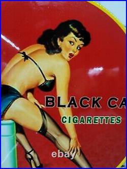 Vintage Black Cat Cigarettes Porcelain Sign Smoking Tobacco Pipe Gas Station Oil