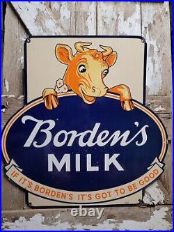 Vintage Bordens Porcelain Sign Old 1950 Dairy Milk Farm Cow Ice Cream Food Co