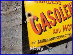 Vintage British American Porcelain Sign Peerless Gasolene Gas & Oil Advertising