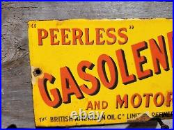 Vintage British American Porcelain Sign Peerless Gasolene Gas & Oil Advertising