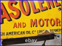 Vintage British American Porcelain Sign Peerless Gasolene Gas & Oil Advertising