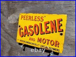 Vintage British American Porcelain Sign Peerless Gasolene Gas & Oil Advertising