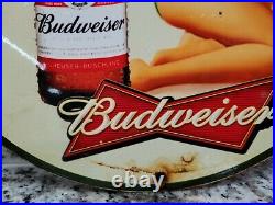 Vintage Budweiser Porcelain Sign Bottled Beer Bar Beverage Advertising Gas Oil