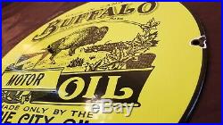Vintage Buffalo Gasoline Porcelain Gas Motor Oil Service Station Pump Plate Sign