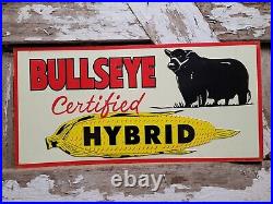 Vintage Bullseye Hybrid Corn Sign Old Farm Feed Metal Tin Tacker Advertising