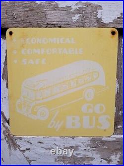 Vintage Bus Sign Metal Transportation Advertising Highway Transit Oil Service