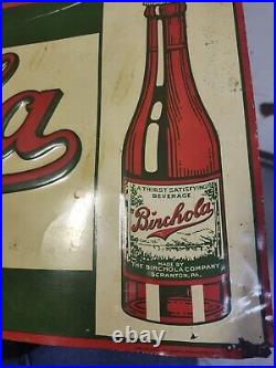 Vintage C. 1920s Embossed Drink Birchola In Bottles Tin Advertising Soda Sign