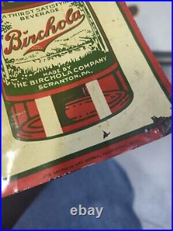 Vintage C. 1920s Embossed Drink Birchola In Bottles Tin Advertising Soda Sign