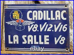 Vintage Cadillac Porcelain Sign La Salle V8 Sales Service Car Dealer Walker Co