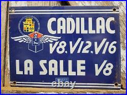 Vintage Cadillac Porcelain Sign La Salle V8 Sales Service Car Dealer Walker Co