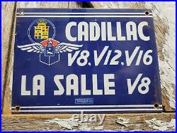 Vintage Cadillac Porcelain Sign La Salle V8 Sales Service Car Dealer Walker Co