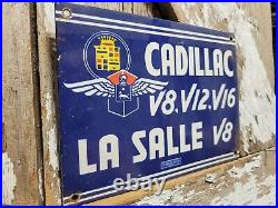 Vintage Cadillac Porcelain Sign La Salle V8 Sales Service Car Dealer Walker Co