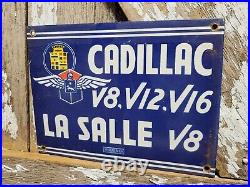 Vintage Cadillac Porcelain Sign La Salle V8 Sales Service Car Dealer Walker Co