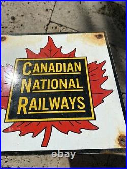 Vintage Canadian National Railway Porcelain Sign Trail Rail Maple Leaf Gas Oil