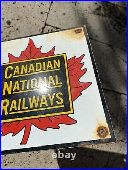 Vintage Canadian National Railway Porcelain Sign Trail Rail Maple Leaf Gas Oil