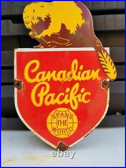 Vintage Canadian Pacific Porcelain Sign Railway Train Railroad Canada Gas Oil