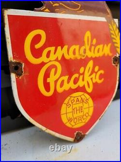 Vintage Canadian Pacific Porcelain Sign Railway Train Railroad Canada Gas Oil