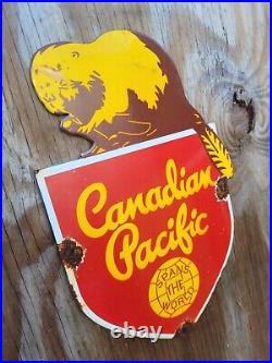 Vintage Canadian Pacific Railway Porcelain Sign Train Railroad Canada Beaver