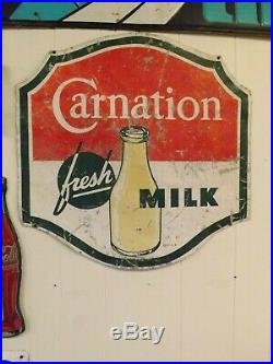 Vintage Carnation Milk Metal Sign GAS OIL SODA COLA DAIRY ICE CREAM 24 x 24