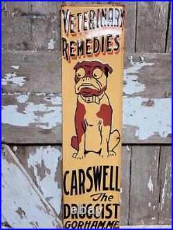 Vintage Carswell Sign Old Embossed Metal Advertising Veterinary Remedies Dog 29