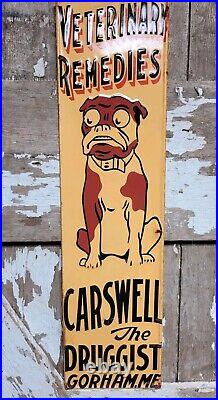 Vintage Carswell Sign Old Embossed Metal Advertising Veterinary Remedies Dog 29