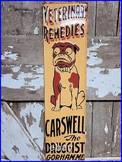 Vintage Carswell Sign Old Embossed Metal Advertising Veterinary Remedies Dog 29