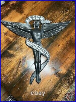 Vintage Cast Aluminum Chiropractor Angel Health Doctor Caduceus Advertising Sign