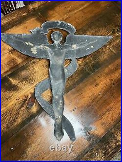 Vintage Cast Aluminum Chiropractor Angel Health Doctor Caduceus Advertising Sign