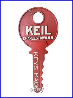 Vintage Cast Iron Red Painted Trade Advertising Sign Keil Key Charlestown NH