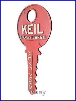 Vintage Cast Iron Red Painted Trade Advertising Sign Keil Key Charlestown NH