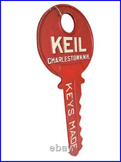 Vintage Cast Iron Red Painted Trade Advertising Sign Keil Key Charlestown NH