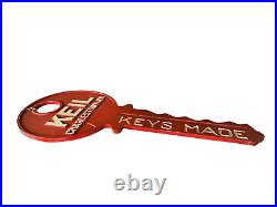 Vintage Cast Iron Red Painted Trade Advertising Sign Keil Key Charlestown NH