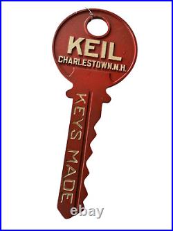 Vintage Cast Iron Red Painted Trade Advertising Sign Keil Key Charlestown NH