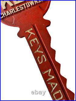 Vintage Cast Iron Red Painted Trade Advertising Sign Keil Key Charlestown NH