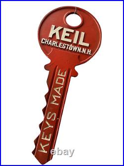 Vintage Cast Iron Red Painted Trade Advertising Sign Keil Key Charlestown NH