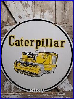 Vintage Caterpillar Porcelain Sign 30 2-sided Construction Equipment Excavator