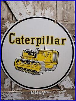 Vintage Caterpillar Porcelain Sign 30 2-sided Construction Equipment Excavator