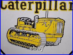 Vintage Caterpillar Porcelain Sign 30 2-sided Construction Equipment Excavator