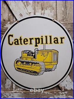 Vintage Caterpillar Porcelain Sign 30 2-sided Construction Equipment Excavator