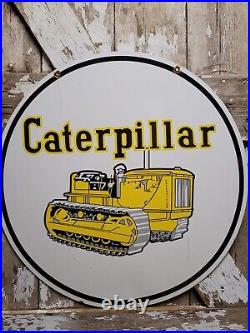 Vintage Caterpillar Porcelain Sign 30 2-sided Construction Equipment Excavator