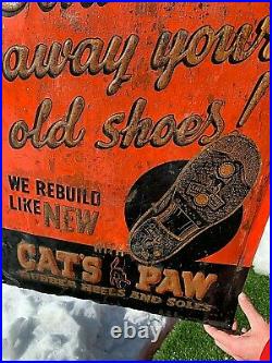 Vintage Cats Paw Clothing Shoe Repair Metal Sign With Black Cat Graphic