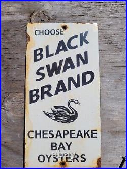 Vintage Chesapeake Bay Oysters Porcelain Sign Black Swan Seafood Gas & Oil